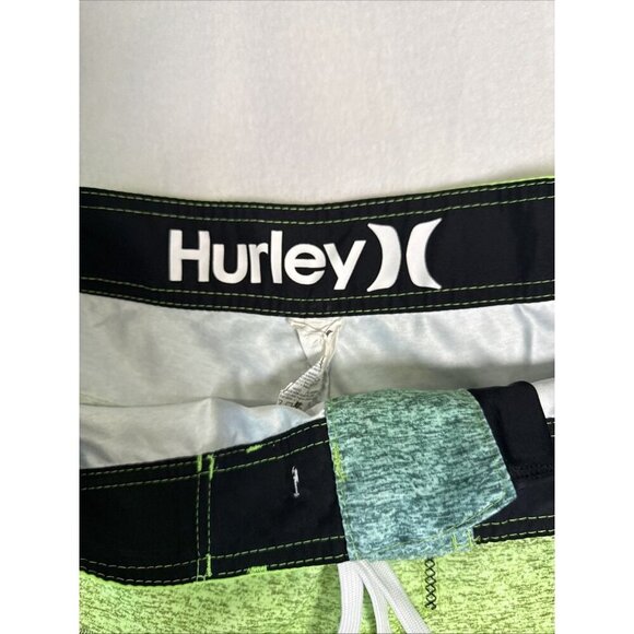Hurley 34 swim trunks board shorts unlined surf pocket 9" inseam Lime Green Gray - Picture 6 of 10
